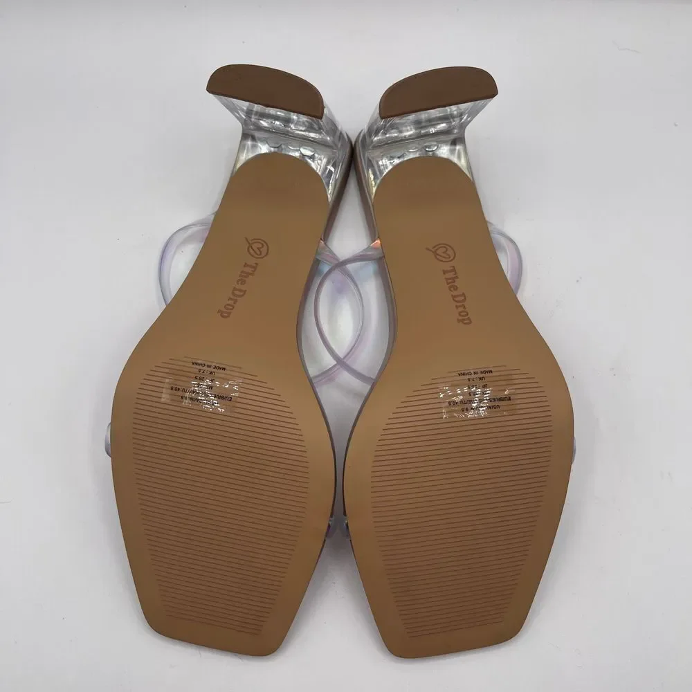 The Drop Avery Square Toe 2 Strap Lucite Heel Iridescent Sandal Party Shoes Sz 7 - Picture 6 of 11